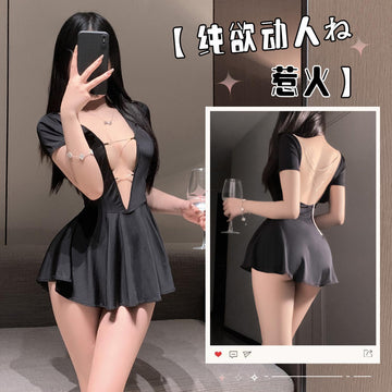 夜店风深V钻链连衣裙透视缕空连衣裙
