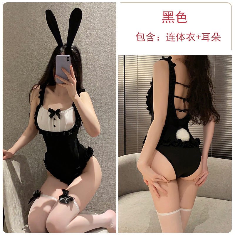 俏皮兔女郎暗扣开档免脱连体衣制服套装.