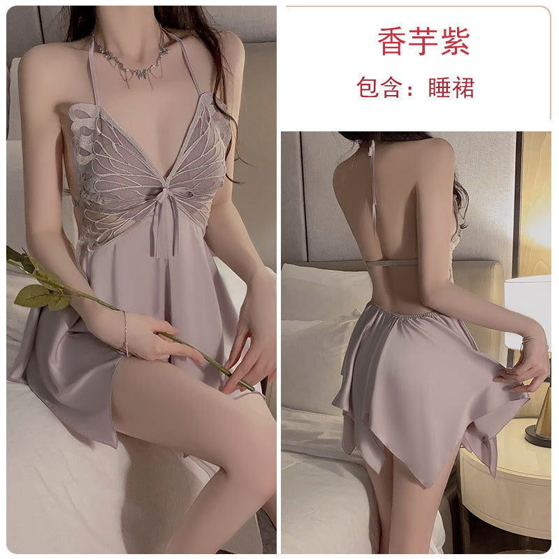 冰丝蝴蝶翅加胸垫吊带睡裙