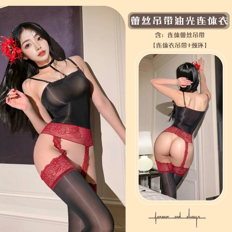 恩蒂丝6D【蕾】油光丝袜黑丝吊带一体挂脖连体衣