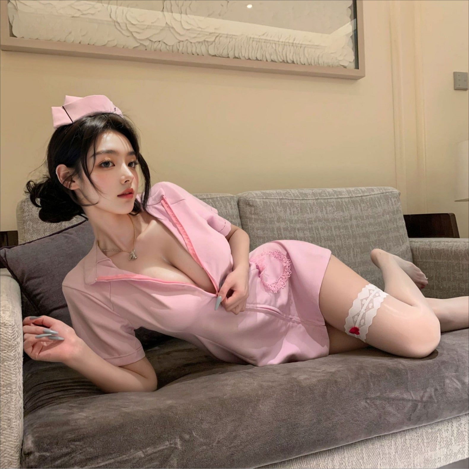甜心小护士 性感拉链角色扮演火辣护士开叉包臀裙.