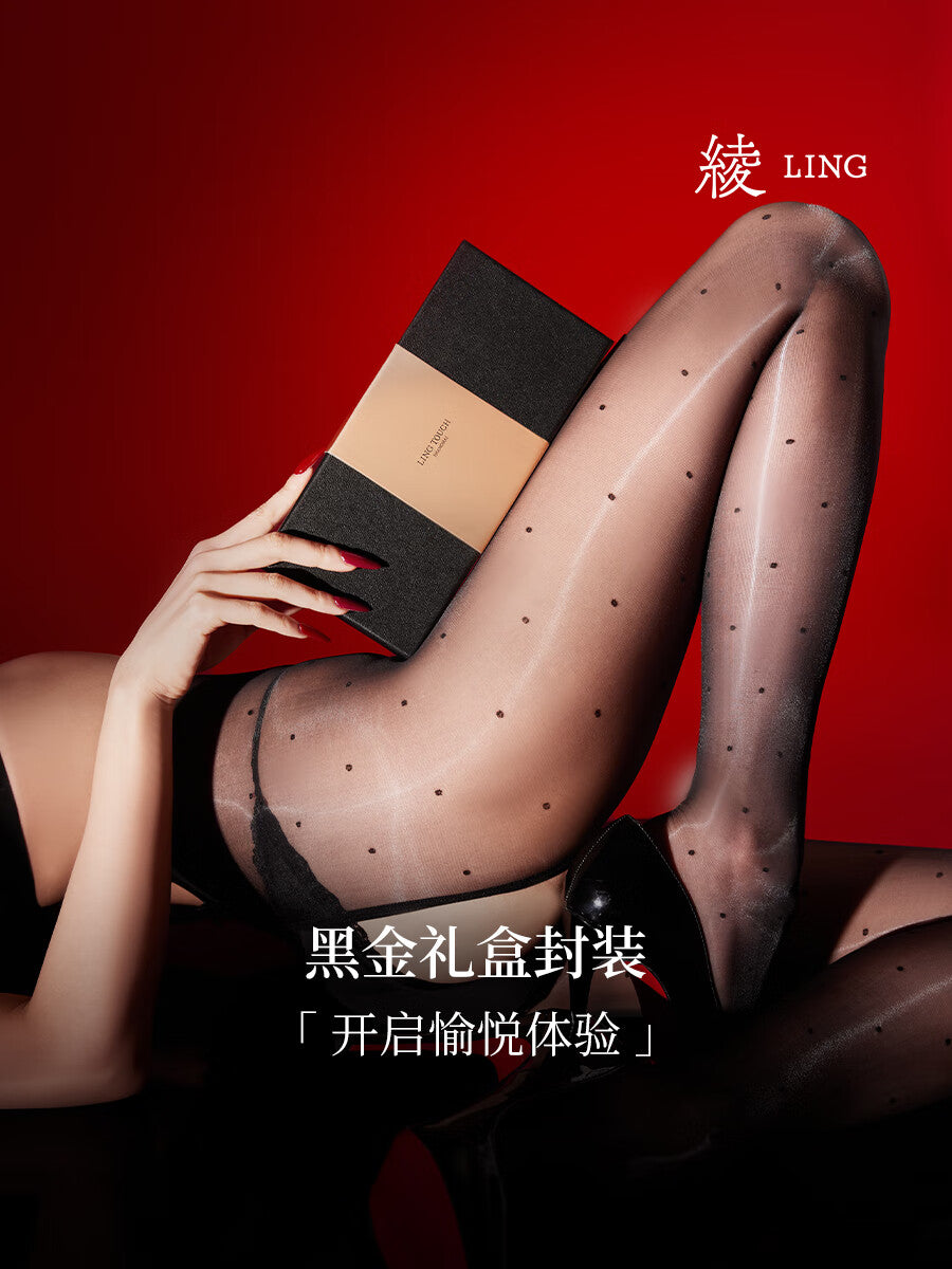 「绫」新品「斑斓」琉光™3D丝滑细腻波点蝴蝶结一线大开裆连裤袜.