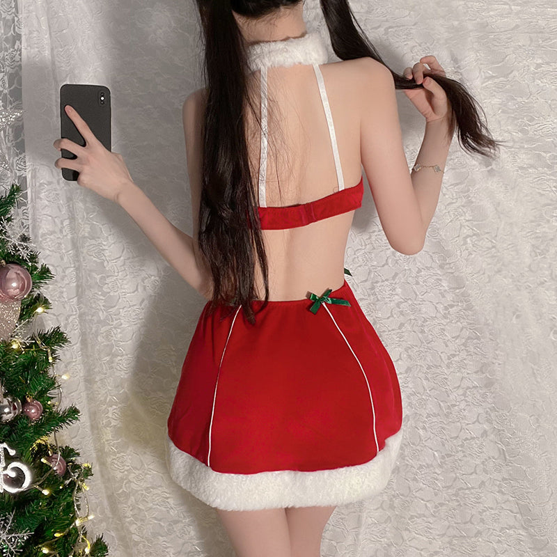 甜美诱惑挂脖圣诞裙装