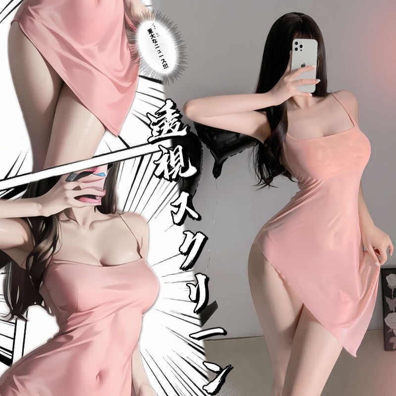 知心姐姐 吊带斜切裙摆透视睡裙短裙制服套装