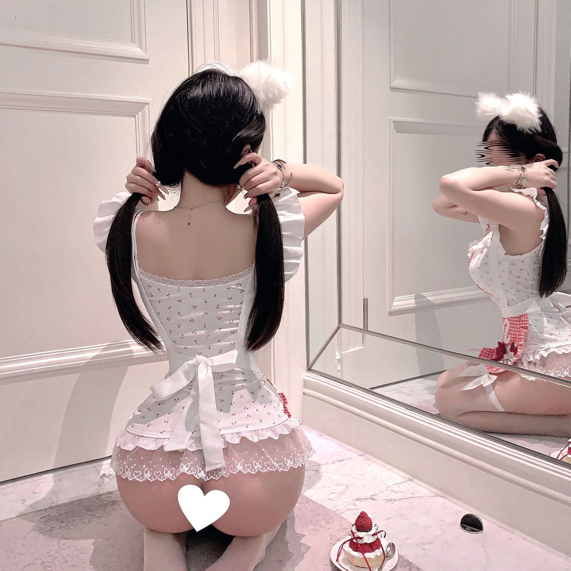 樱桃女佣 纯欲甜心小女仆甜美蕾丝格纹COS制服.
