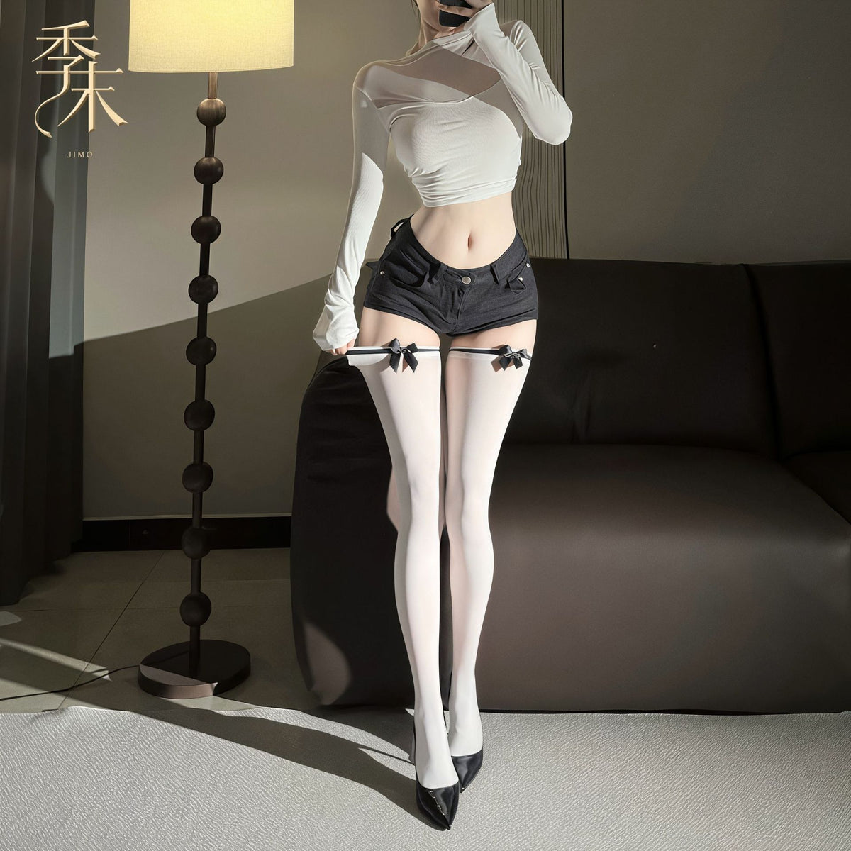 天鹅绒蝴蝶结甜美可爱洛丽塔袜长筒丝袜.