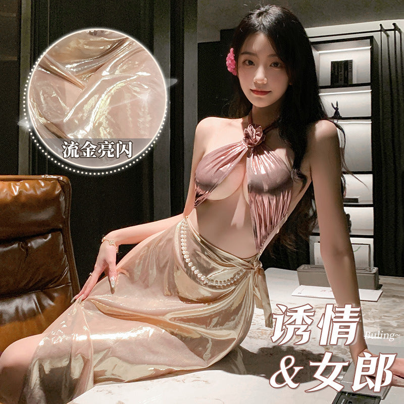 傣族风情 立体玫瑰点缀异域长裙纯欲套装