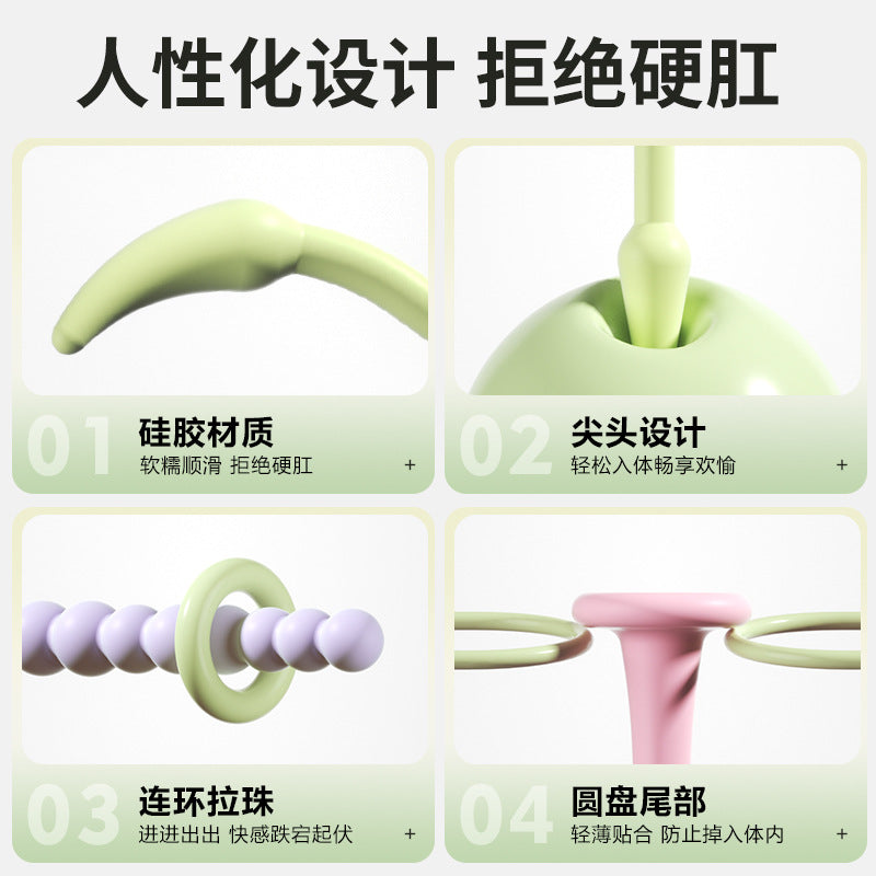 彩虹塞塞乐 三色套餐阴肛两用连环拉珠硅胶肛塞