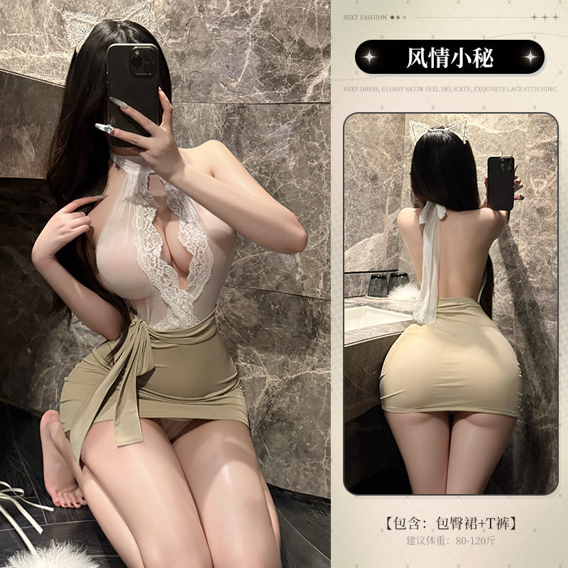 娇妻秘情 a字裙高腰紧身包臀裙蕾丝火辣秘书制服