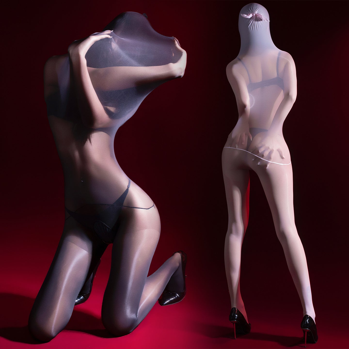 「囚笼」全包式束身连体丝袜3D马油丝滑开裆睡袋袜.