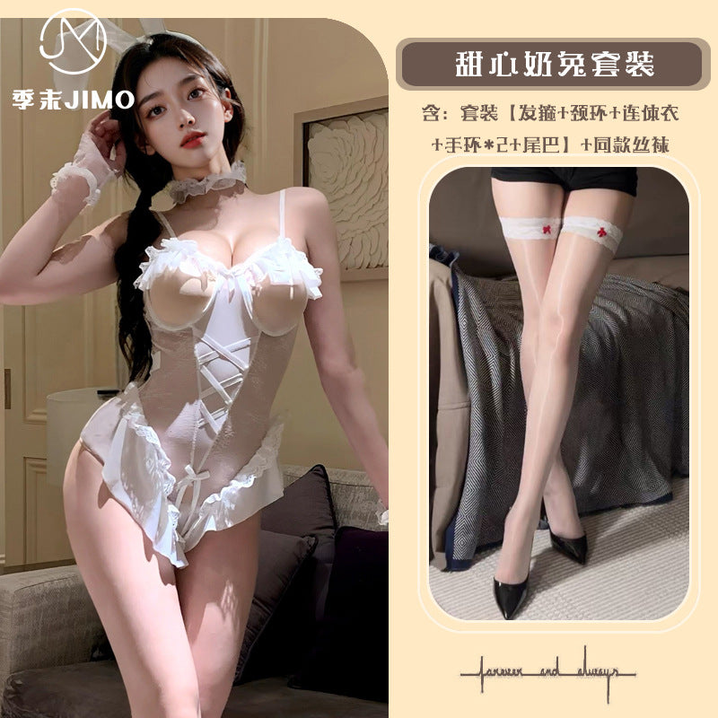 甜心奶兔 俏皮可爱钢托露胸连体衣COS兔女郎套装.