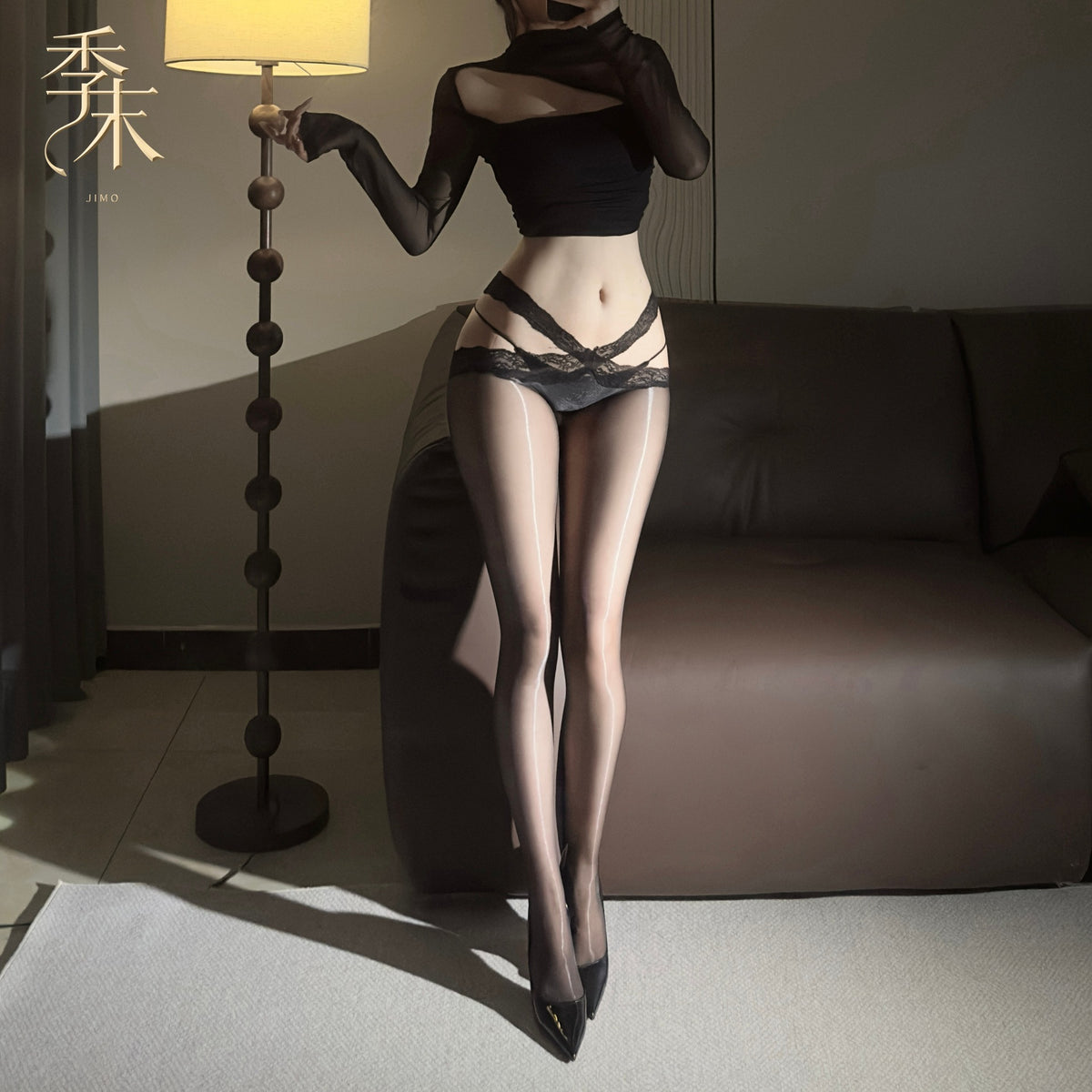 「暗夜」3D极光油亮丝滑蕾丝花边袜超薄丝袜.