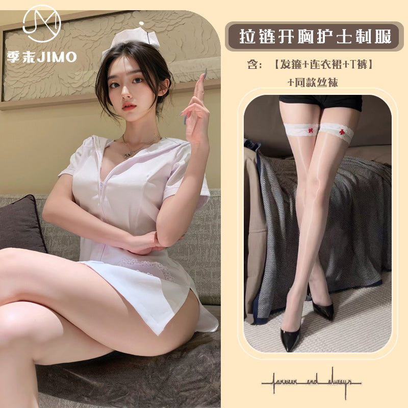 甜心小护士 性感拉链角色扮演火辣护士开叉包臀裙.
