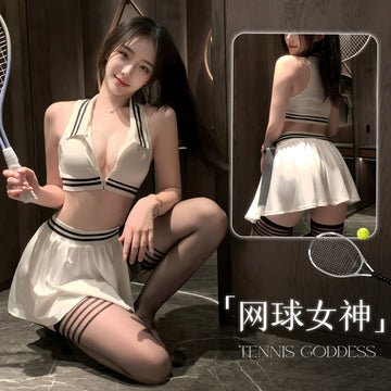 网球女神 分体套装露胸侧开衩露臀套装