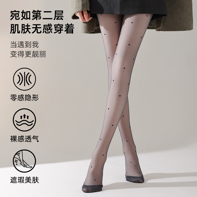 秋冬薄款新款波点爱心双层透肤裤袜可脱卸黑丝光腿神器