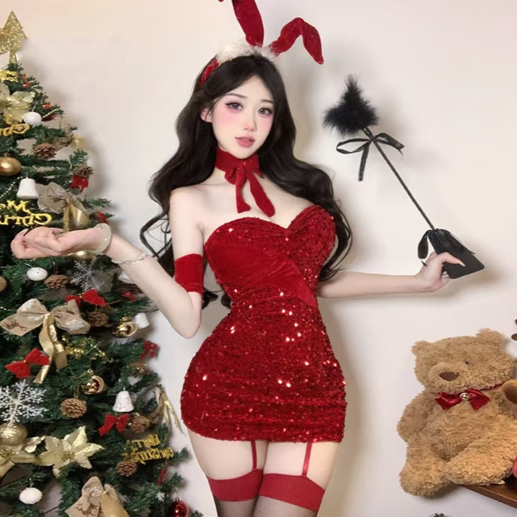 闪亮兔女郎 兔女郎COS新年约会包臀裙套装