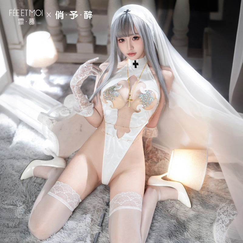 芙丽嘉之夜 纯洁圣洁修女露胸裸臀cos连体衣套装
