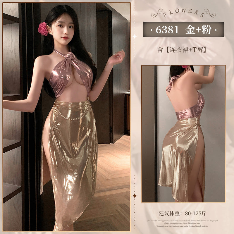 傣族风情 立体玫瑰点缀异域长裙纯欲套装