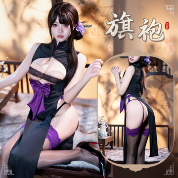 沦恋红尘 风情高开衩调情露胸露臀两穿复古旗袍