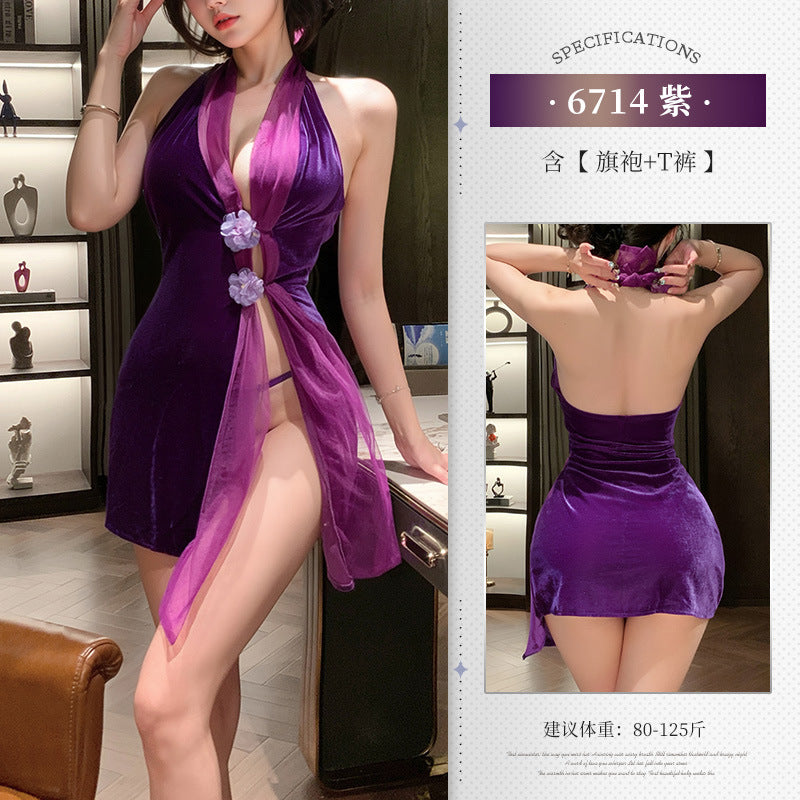 娇花幽梦 丝绒贵妇纯欲裸背旗袍