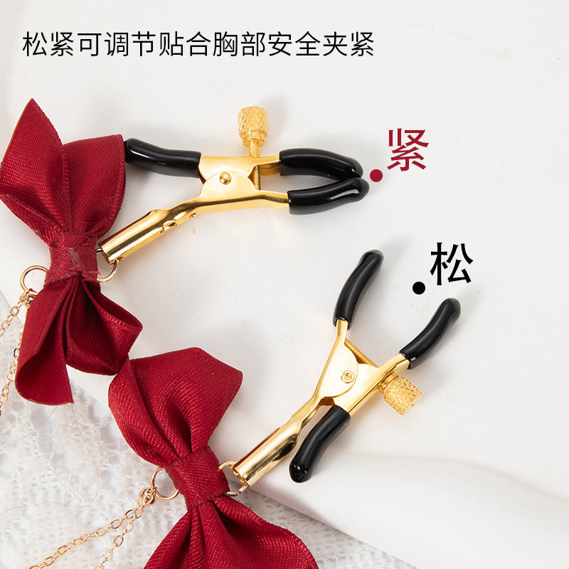 蝴蝶结宫铃调教惩罚铃铛乳夹