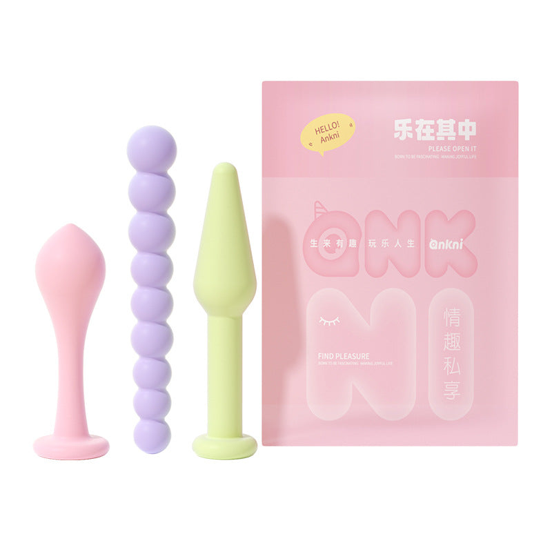 彩虹塞塞乐 三色套餐阴肛两用连环拉珠硅胶肛塞