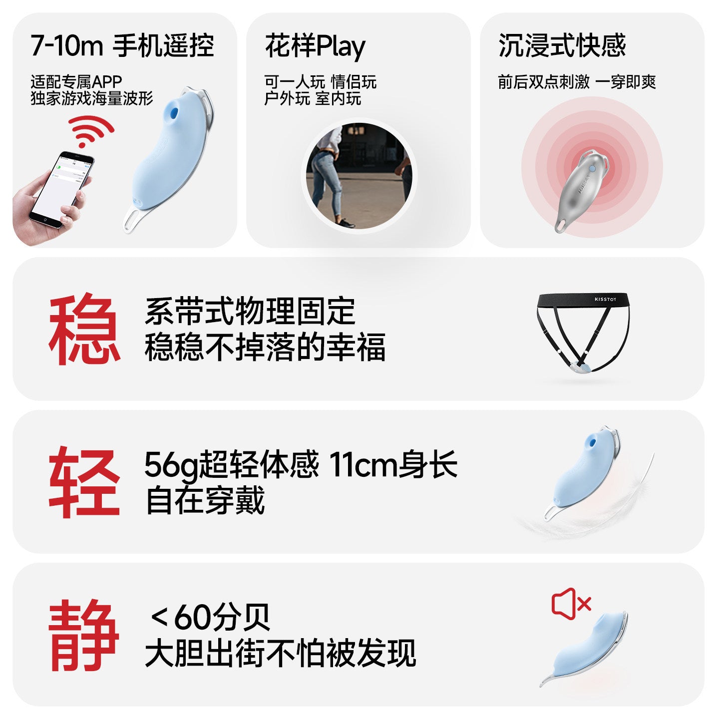 KISSTOY 迷路App远程操控系带式情趣穿戴跳蛋 - 蓝色.