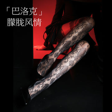 「巴洛克」3D极光花卉提花油亮超薄开裆丝袜.