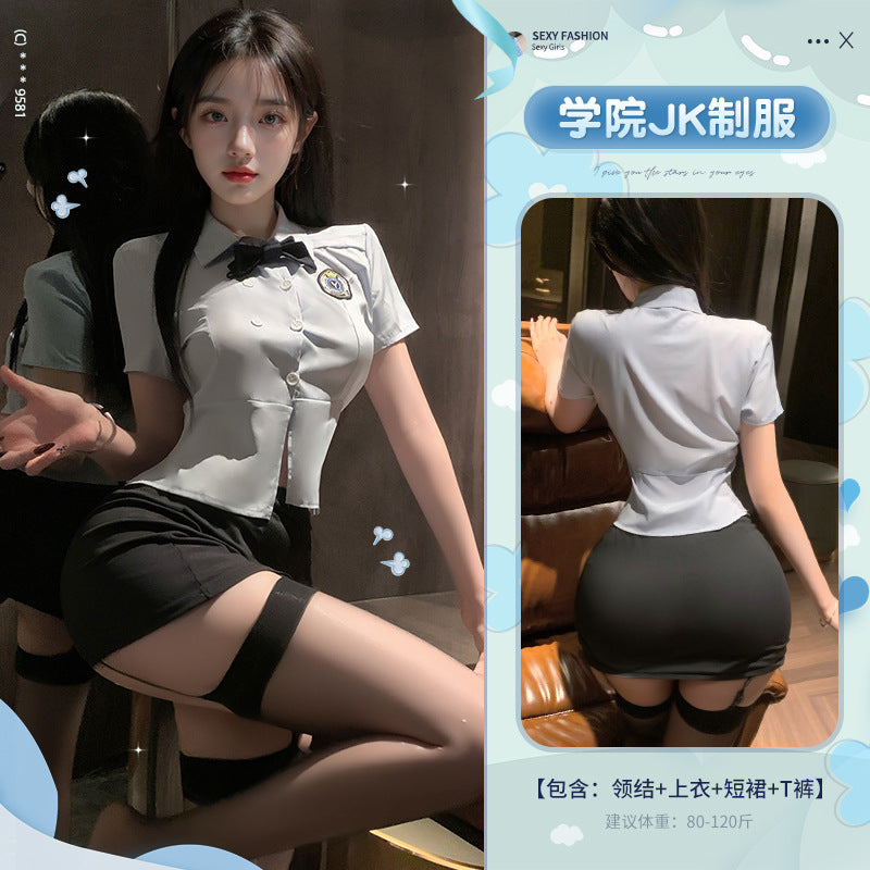JK制服 蝴蝶结开叉紧身包臀短裙JK校园制服套装