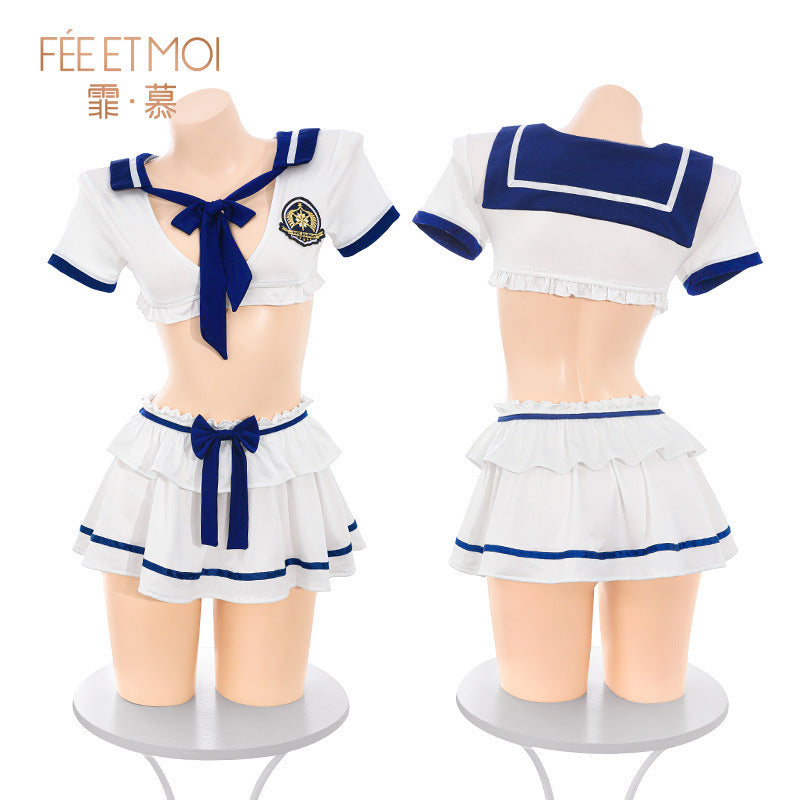 学院之恋 航海学院风甜辣超短裙露臀分体套装制服.