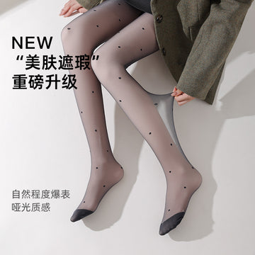 秋冬薄款新款波点爱心双层透肤裤袜可脱卸黑丝光腿神器