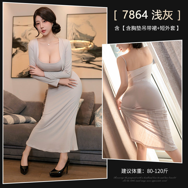 火辣娇妻 带胸垫柔情缱绻透视露睡裙胸家居套装