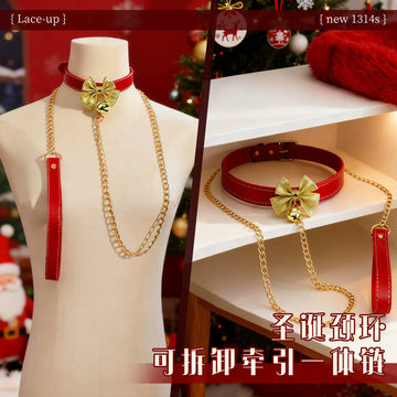 SM圣诞配饰蝴蝶结铃铛颈环项圈加牵引绳