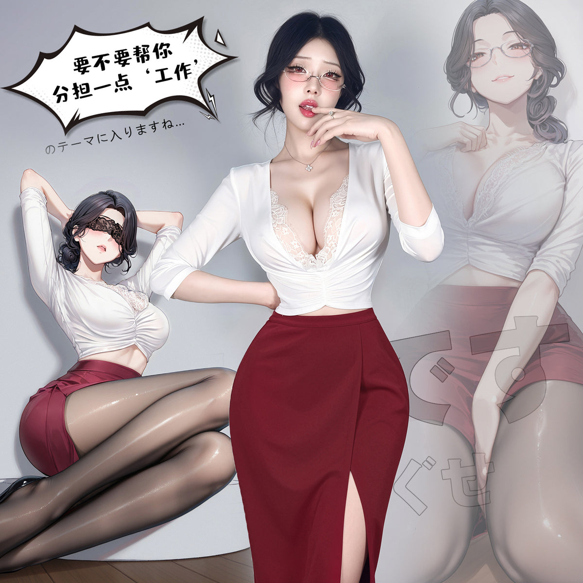 情秘暗许 半熟告白深V蕾丝开衩包臀纯欲秘书装制服.