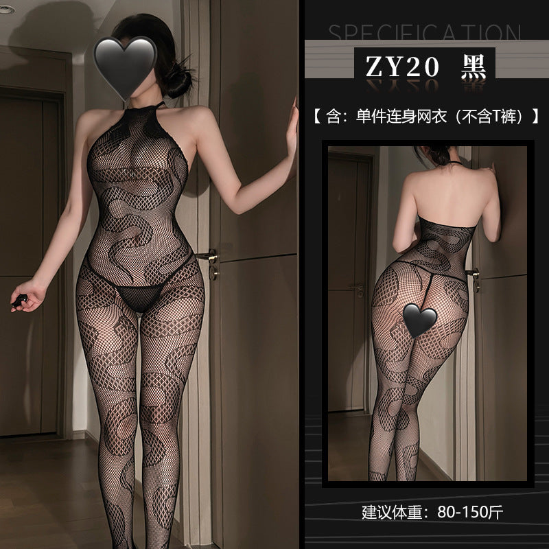 蛇来运转 提花连身网袜调情可撕丝袜透视网衣