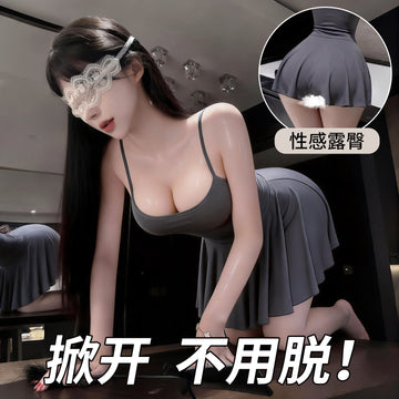 温柔软妹 爽滑冰丝性感简约吊带裙.