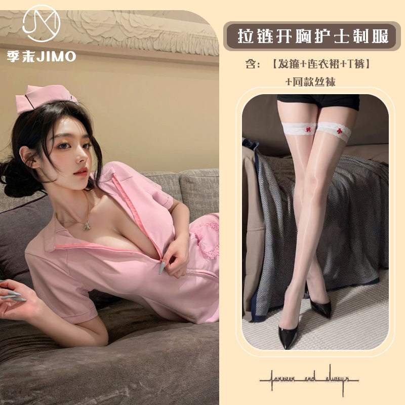 甜心小护士 性感拉链角色扮演火辣护士开叉包臀裙.