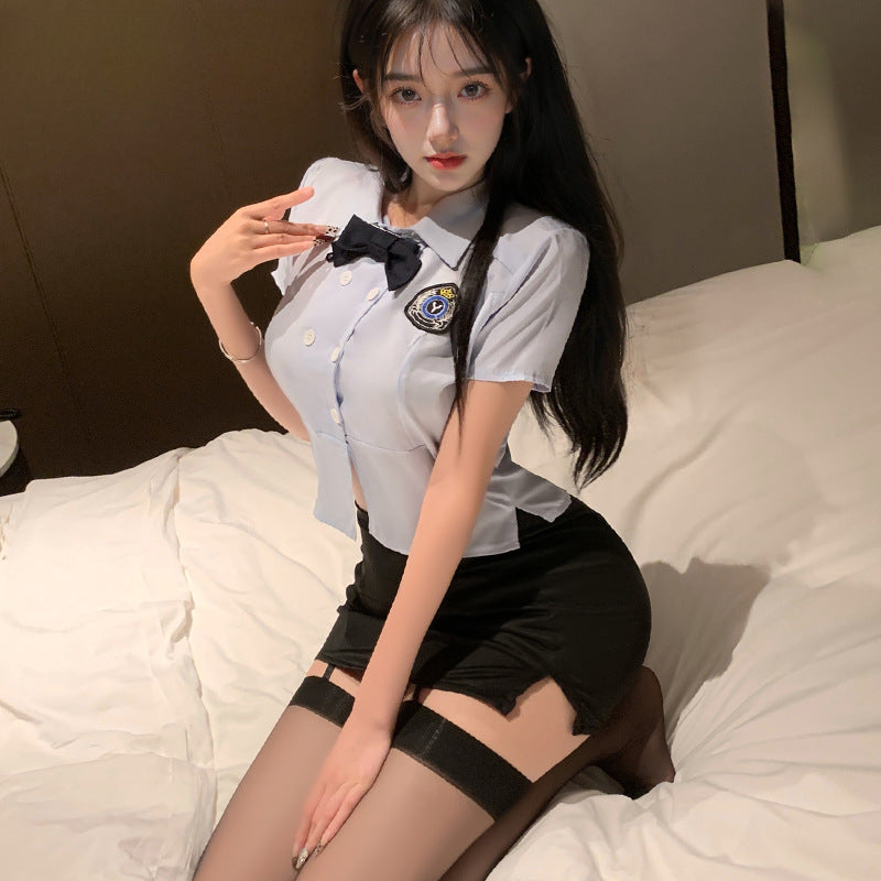 JK制服 蝴蝶结开叉紧身包臀短裙JK校园制服套装