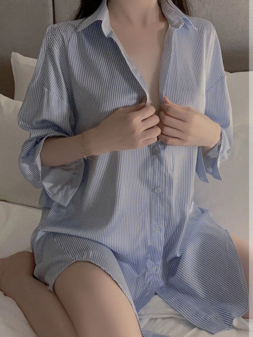 男友风性感开襟钮扣宽松舒适衬衫 可外穿.