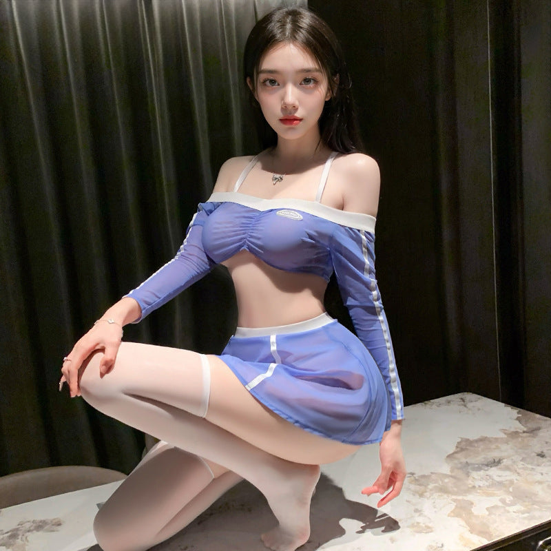 活力女大 透视挂脖吊带抹胸分体火辣运动泳衣套装