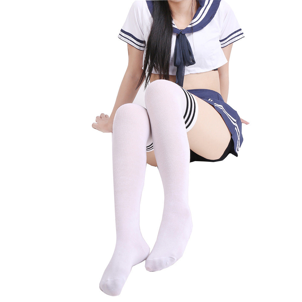 日系学院风黑白条纹过膝长筒袜-9Rabbit北美情趣用品